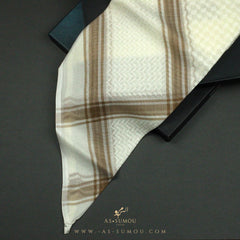 RARE CREAM & BROWN LINE SAUDI SHEMAGH SCARF CS2