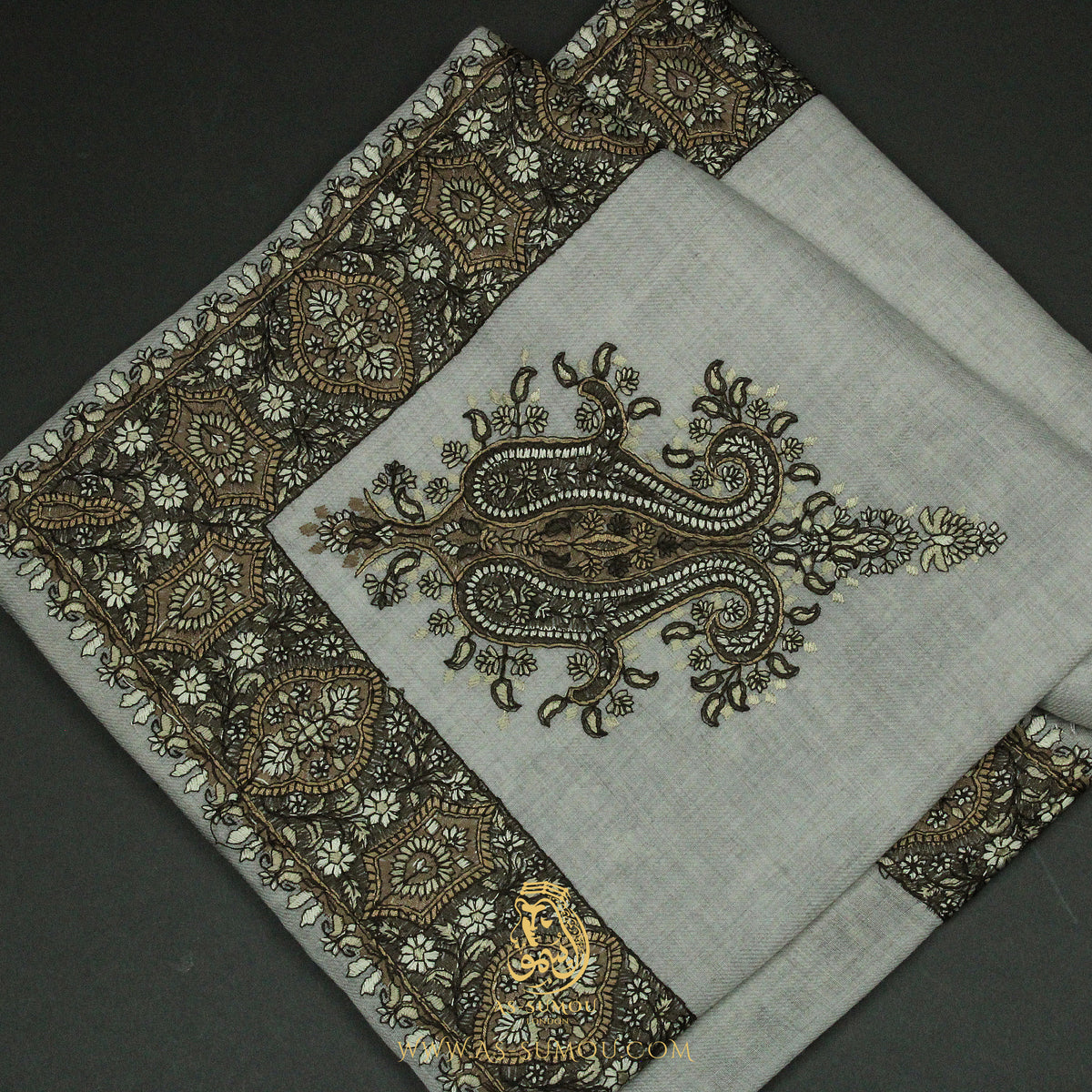 PREMIUM GREY AUTHENTIC OMANI MASSAR SCARF OM156